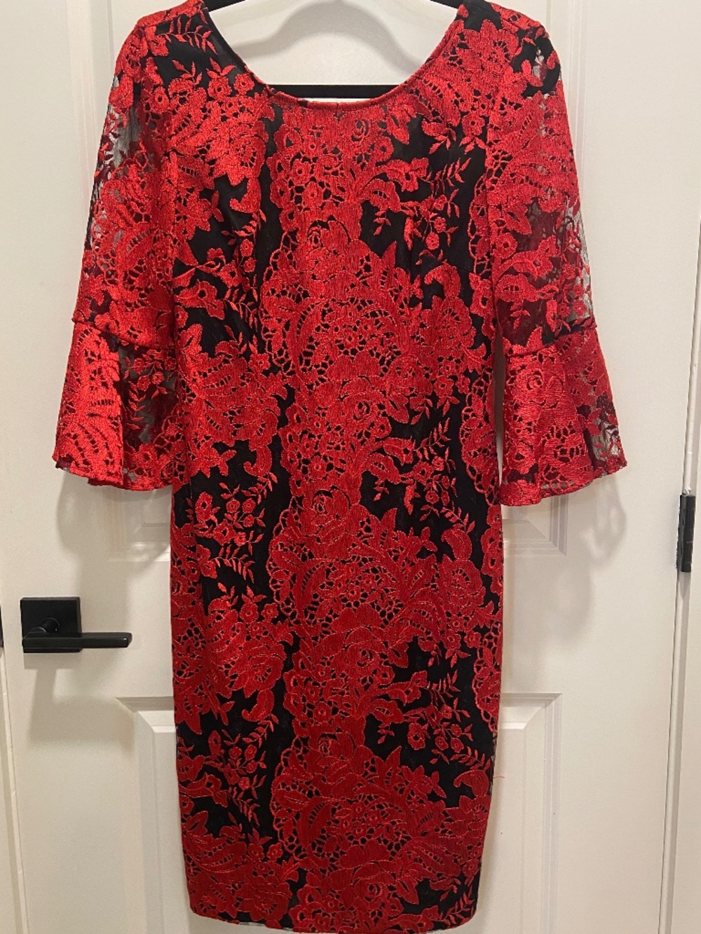 Alex Evenings 3/4 Sleeve Bell Sleeve Embroidered Lace Dress NWT